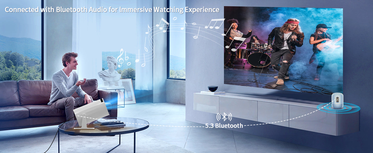 Mini projector portable,ceiling projector for bedroom, 4K Support Smart Portable Projector Auto Keystone , Voice Control, 180 Degree Rotation, Mini Projector with WiFi and Bluetooth