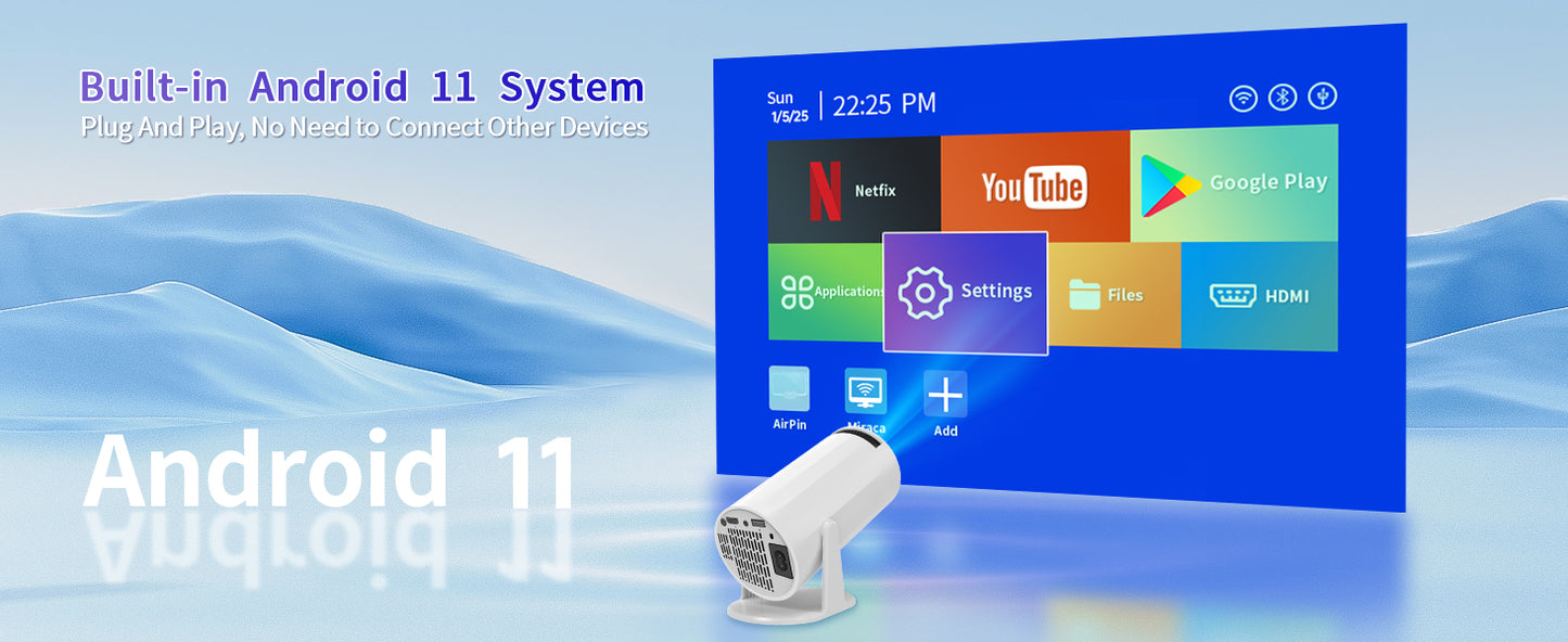 Mini projector portable,ceiling projector for bedroom, 4K Support Smart Portable Projector Auto Keystone , Voice Control, 180 Degree Rotation, Mini Projector with WiFi and Bluetooth