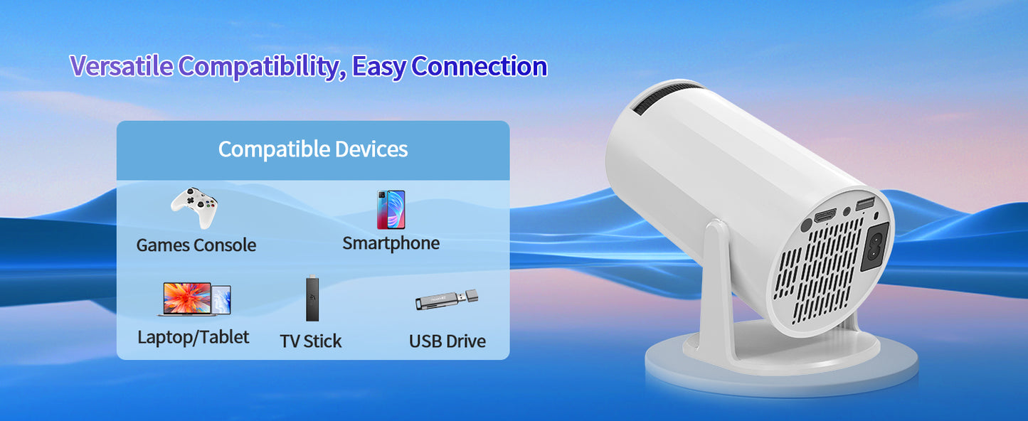 Mini projector portable,ceiling projector for bedroom, 4K Support Smart Portable Projector Auto Keystone , Voice Control, 180 Degree Rotation, Mini Projector with WiFi and Bluetooth