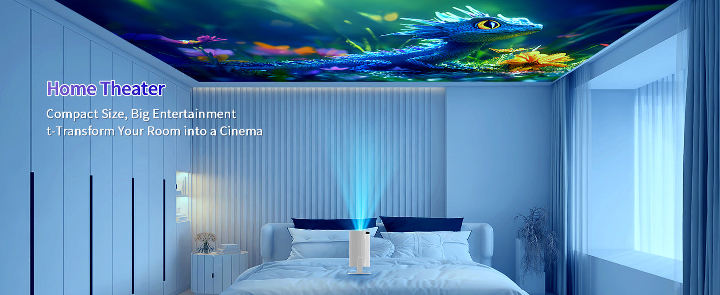 Mini projector portable,ceiling projector for bedroom, 4K Support Smart Portable Projector Auto Keystone , Voice Control, 180 Degree Rotation, Mini Projector with WiFi and Bluetooth