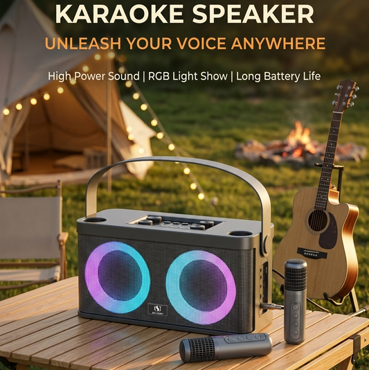 Karaoke Machine with 2 Wireless Mics, Bluetooth Party Speaker for Adults