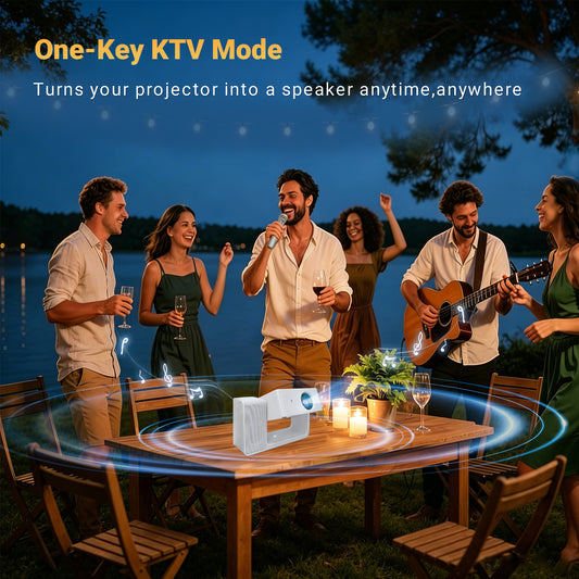 3-in-1 Karaoke Projector with Speaker, WiFi 1080P Bluetooth White 1080P WiFi 6, 4K Support, Auto Keystone and Electric Focus, 180° Ceiling Mount for Bedroom Home Theater, Android 13