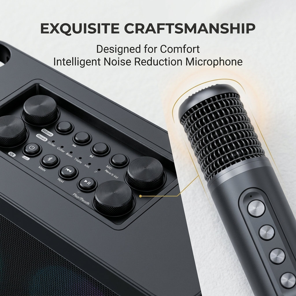 Karaoke Machine with 2 Wireless Mics, Bluetooth Party Speaker for Adults