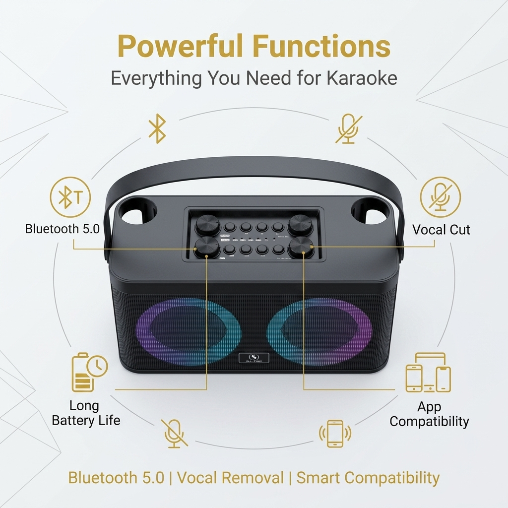 Karaoke Machine with 2 Wireless Mics, Bluetooth Party Speaker for Adults