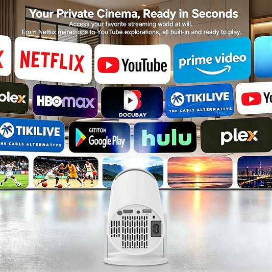 Mini projector portable,ceiling projector for bedroom, 4K Support Smart Portable Projector Auto Keystone , Voice Control, 180 Degree Rotation, Mini Projector with WiFi and Bluetooth