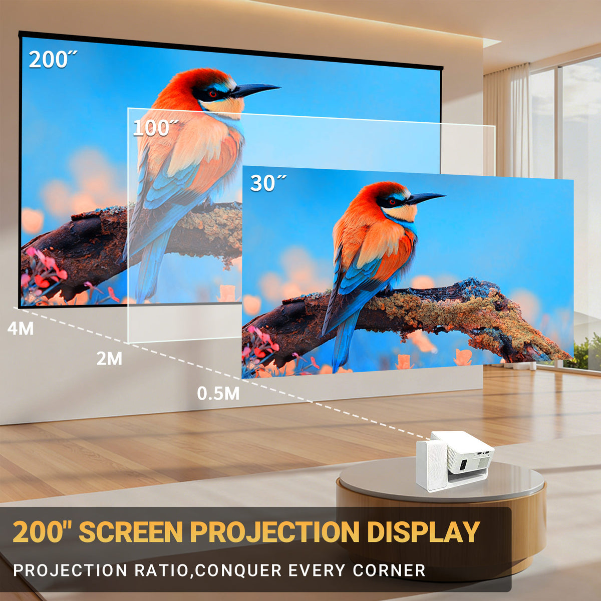 3-in-1 Karaoke Projector with Speaker, WiFi 1080P Bluetooth White 1080P WiFi 6, 4K Support, Auto Keystone and Electric Focus, 180° Ceiling Mount for Bedroom Home Theater, Android 13